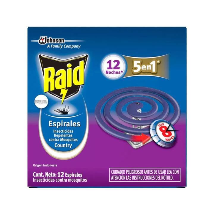 ESPIRAL REPELENTE DE MOSQUITOS RAID LAVANDA X 12 U.
