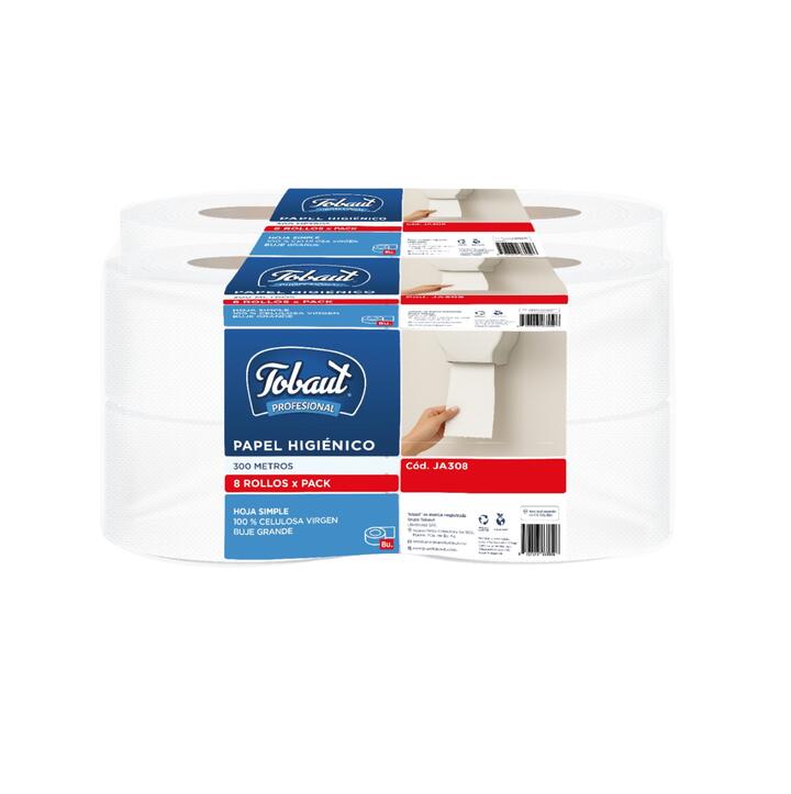 PAPEL HIGIENICO JUMBO TOBAUT  300 M - 8 U - CONO ANCHO - PREMIUM 