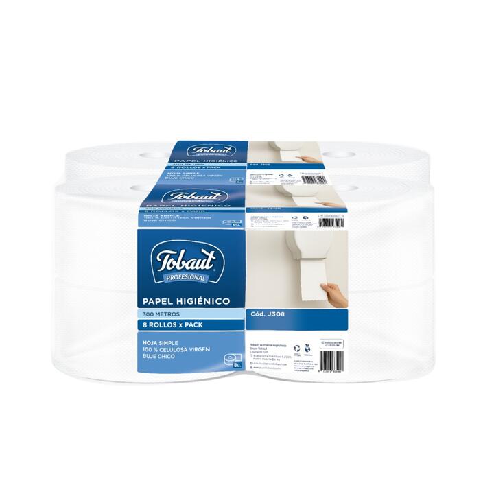 PAPEL HIGIENICO JUMBO TOBAUT 300 M - 8 U - CONO CHICO - PREMIUM