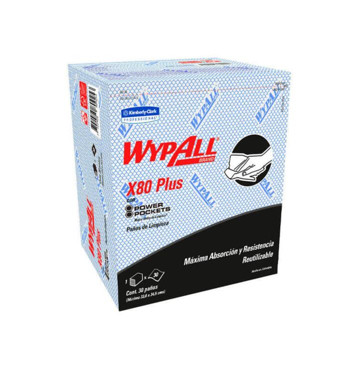 PAÑOS DE LIMPIEZA PRE DOBLADOS WYPALL X80 PLUS - 30 PAÑOS - AZUL